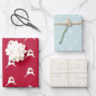 Feuilles d'enveloppement rouge et or chic Holiday