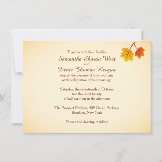 feuilles d'érable automnal, Faire-part de mariage  (Dos)