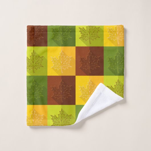 Feuilles d'érable d'automne, brun et vert (Gant de toilette)