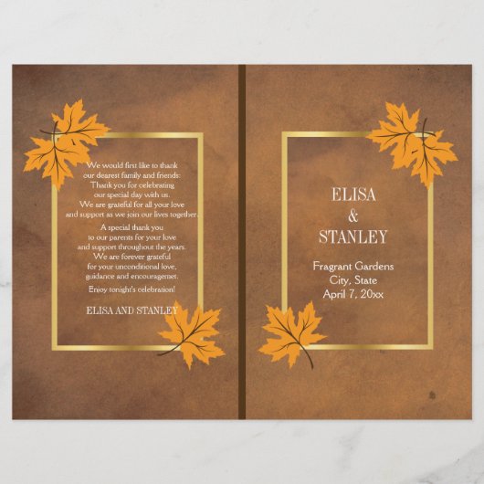 Feuilles d'érable orange sur le programme de maria (Devant)