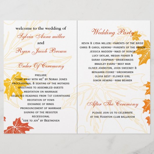 Feuilles d'érable rustique automne bi pli programm (Dos)