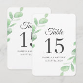 Feuilles d'eucalyptus. Numéros de table de mariage (Devant / Derrière)