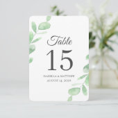 Feuilles d'eucalyptus. Numéros de table de mariage (Debout devant)