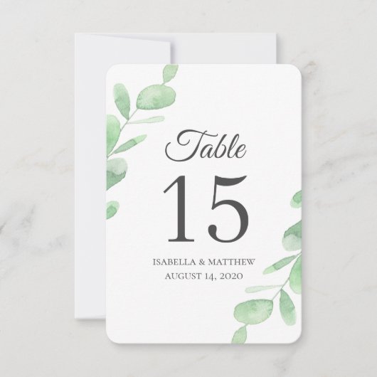 Feuilles d'eucalyptus. Numéros de table de mariage (Devant)