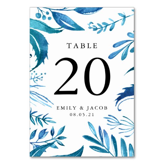 Feuilles d'Indigo | Cartes de Numéro de Table Pers (Par défaut)