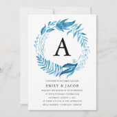 Feuilles d'indigo | Faire-part de mariage à monogr (Devant)