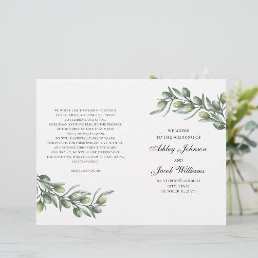 Feuilles d'olive. Programme de mariage italien pli (Debout devant)