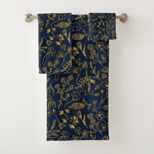 Feuilles d'or bleu marine moderne chic