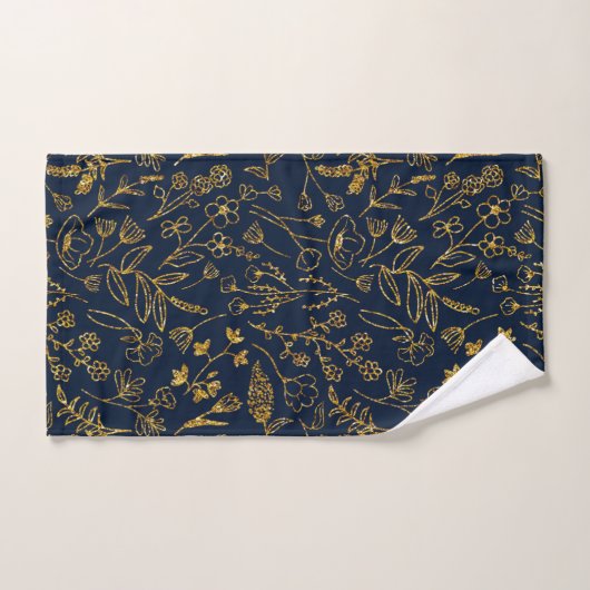 Feuilles d'or bleu marine moderne chic (Serviette à main)