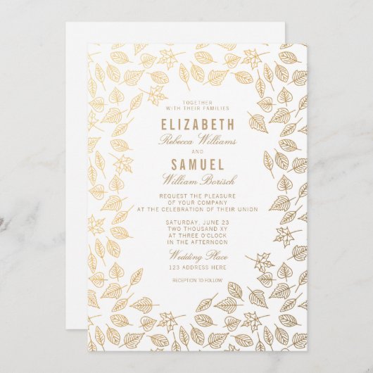 Feuilles d'or d'automne Faire-part de mariage blan (Devant / Derrière)