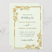 Feuilles d'or encadré des invitations de mariage m (Devant / Derrière)