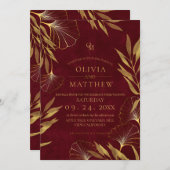 Feuilles d'or / Faire-part de mariage d'or et de B (Devant / Derrière)