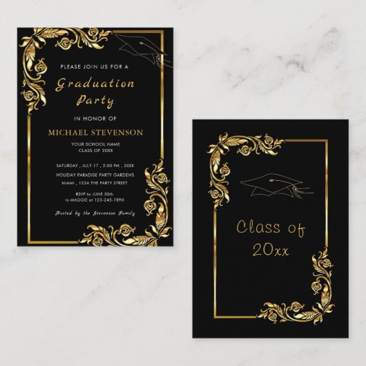 Feuilles d'or Invitation de diplôme encadrée (Devant / Derrière)