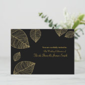 Feuilles d'or sur Black Elegant Wedding Invitation (Debout devant)