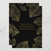 Feuilles d'or sur Black Elegant Wedding Invitation (Devant / Derrière)