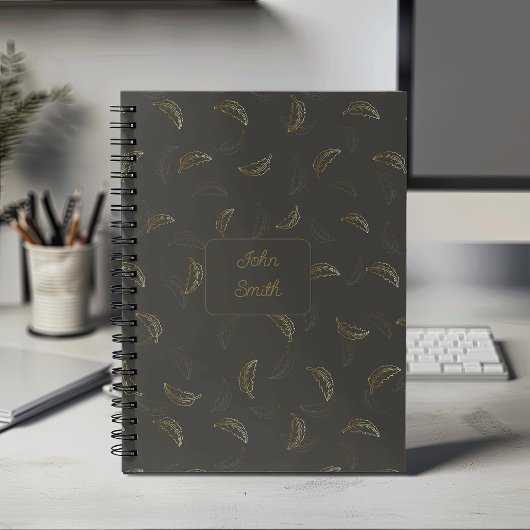 Feuilles d'or sur le script de motif Floral Black_