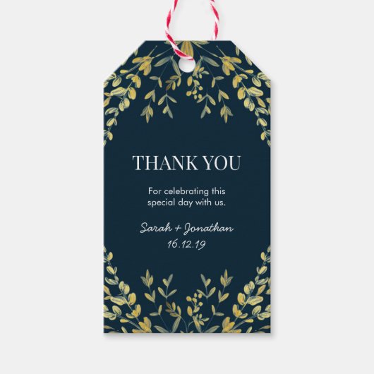 Feuilles d'or sur les étiquettes de Merci Mariage  (Devant)