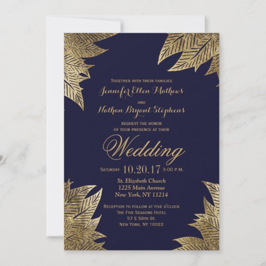 Feuilles d'or sur les invitations à des mariages b (Devant)