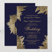 Feuilles d'or sur les invitations à des mariages b (Devant / Derrière)