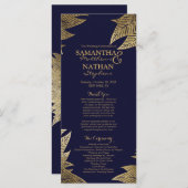 Feuilles d'or sur les programmes de mariage bleu d (Devant / Derrière)