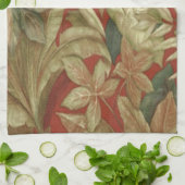 Feuilles D'Or Sur Serviette De Cuisine Rouge (Plié)