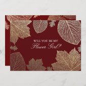Feuilles d'or tombent Invitation de Fille Fleur de (Devant / Derrière)