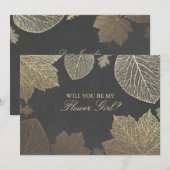 Feuilles d'Or Tombent Invitation Fille Fleur de Ma (Devant / Derrière)