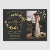 Feuilles dorées & Photo sur fond noir carte de fai (Devant)