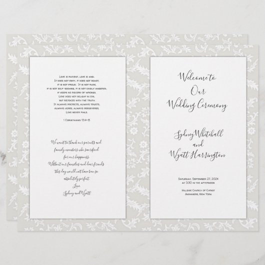 Feuilles du programme de cérémonie des Mariages ca (Devant / Derrière)