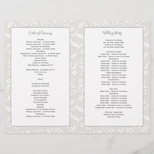 Feuilles du programme de cérémonie des Mariages ca (Dos)