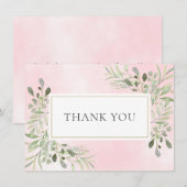 Feuilles élégantes de verdure Merci aquarelle rose (Devant / Derrière)