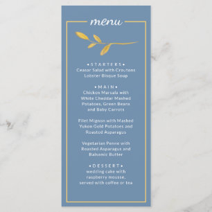 Feuilles élégants. Menu Mariage bleu classique sim