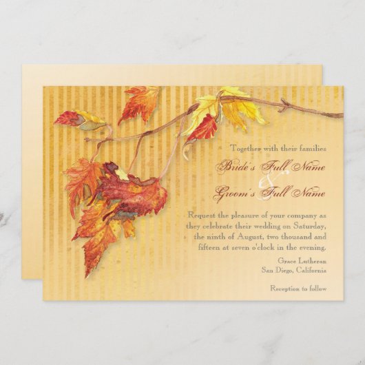 Feuilles en chute - Invitations Mariages de automn (Devant / Derrière)