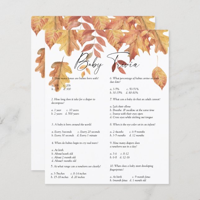 Feuilles en chute - Trivia des bébés | Jeu Baby sh (Devant / Derrière)
