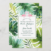 Feuilles et Flamants roses tropicaux Invitations d (Devant / Derrière)
