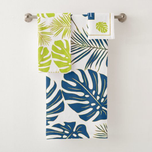 Feuilles et monogrammes tropicaux classiques bleu  (En situation)