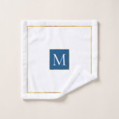Feuilles et monogrammes tropicaux classiques bleu  (Gant de toilette)