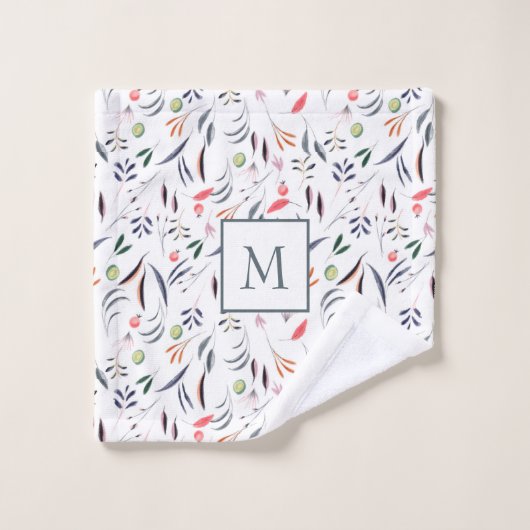 Feuilles Et Plumes Monogrammes (Gant de toilette)