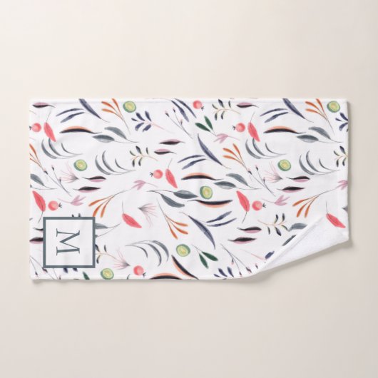 Feuilles Et Plumes Monogrammes (Serviette à main)