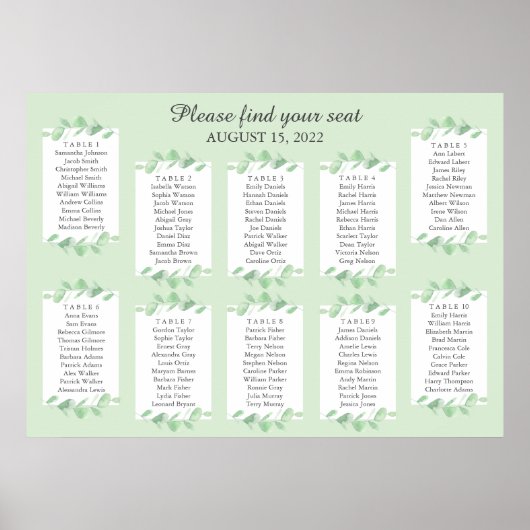 Feuilles eucalyptus. Poster de la carte de siège m (Devant)