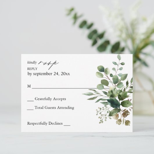Feuilles & Eucalyptus Rustic no Repas RSVP (Debout devant)