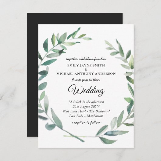 Feuilles faire-part de mariage d'olive moderne (Devant / Derrière)