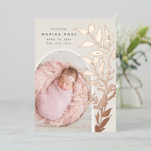 Feuilles Foil délicats | Faire-part de naissance p (Debout devant)