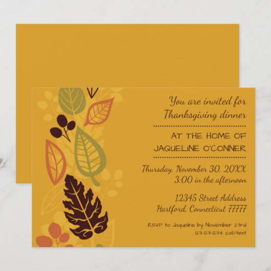 Feuilles Formels Orange - Invitation du Dîner d'Ac (Devant / Derrière)