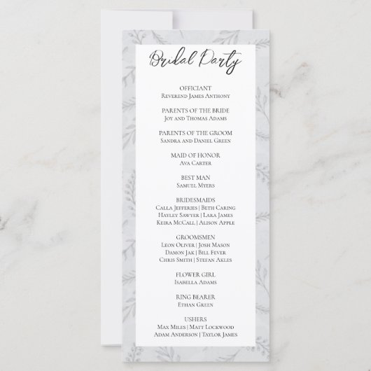 Feuilles gris clair et programme de mariage du feu (Dos)