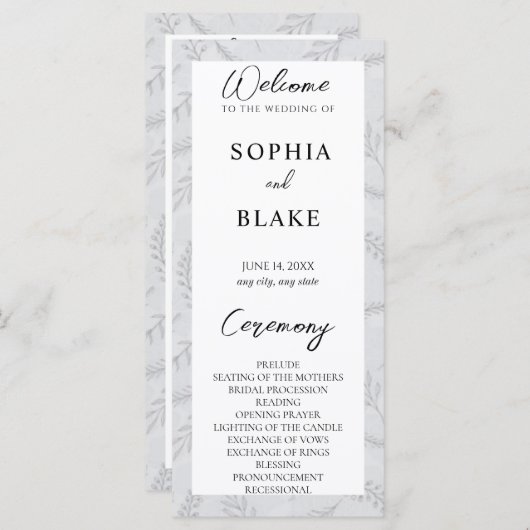 Feuilles gris clair et programme de mariage du feu (Devant / Derrière)