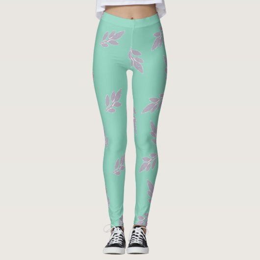 Feuilles gris sur leggings verts (Devant)