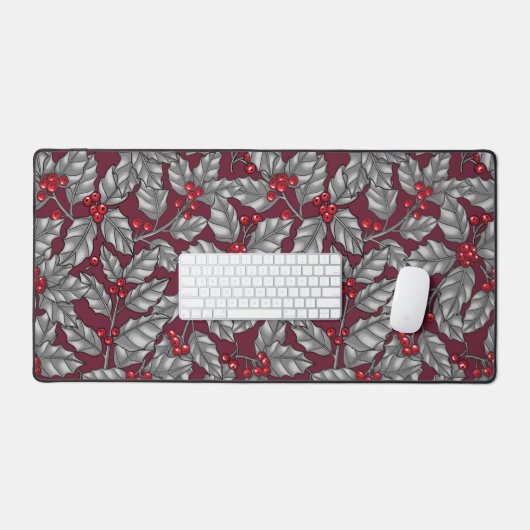 Feuilles gris sur rouge foncé (Clavier et souris)