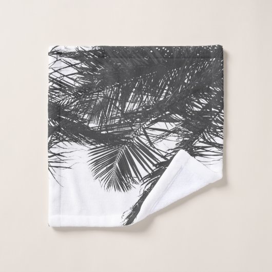Feuilles Monochrome Noir Blanc Palm Tree (Gant de toilette)