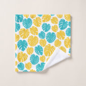 Feuilles Monstera en Turquoise, Jaune et Blanc (Gant de toilette)